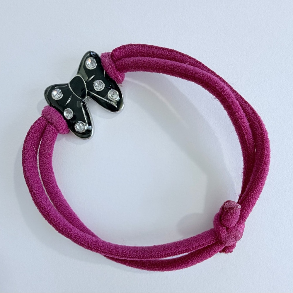 Cord Bracelet pink with black bow butterfly charm